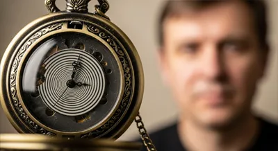 Часы и мужчина, смотрящий на них на заднем фоне